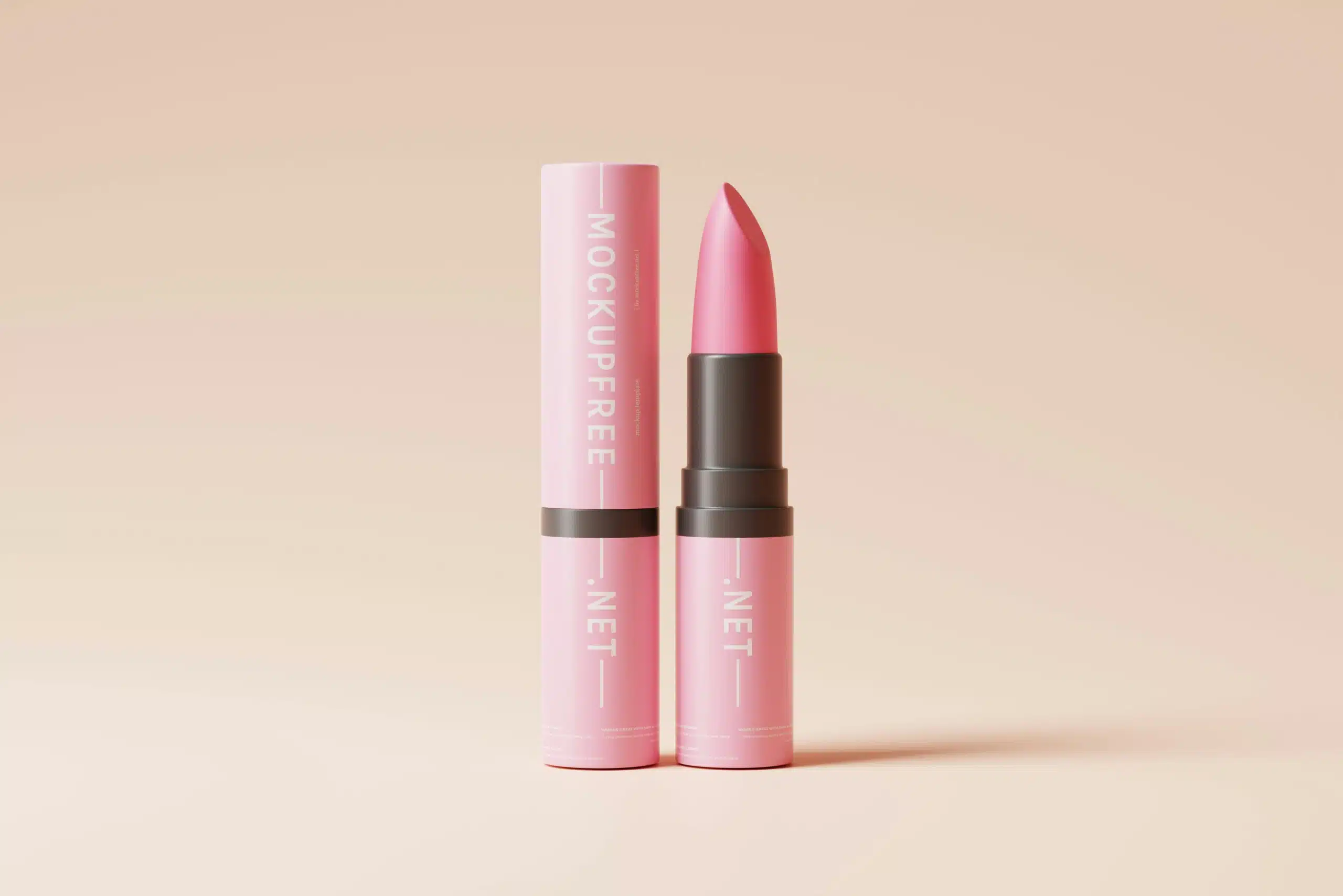 a pink lipstick with a brown cap on a pink background